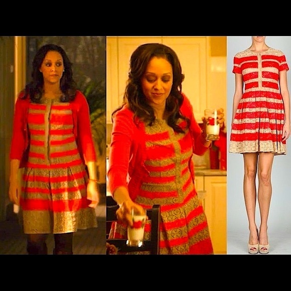 BCBGMAXAZRIA Dasen Orange Tan Striped Lace Dress Tia Mowry As Seen On TV - Picture 1 of 6